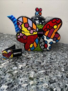 Romero Britto 2009 Butterfly Teapot Ceramic (missing handle)